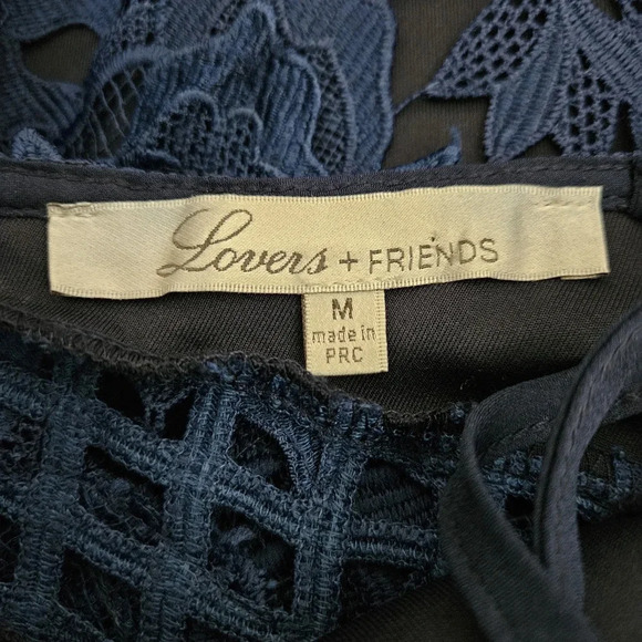 Lovers & Friends Bellini Fit Flare Dress Navy Blue Floral Lace Sleeveless A Line - Picture 9 of 11